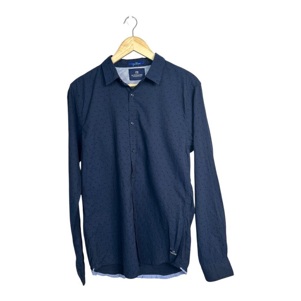 SCOTCH & SODA Shirt Men's L Dot Pattern Button Up Spread‎ Collar Navy